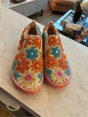 Lelli Kelly Kids Putini Beaded Floral Platform Slip-On Sneakers EU36